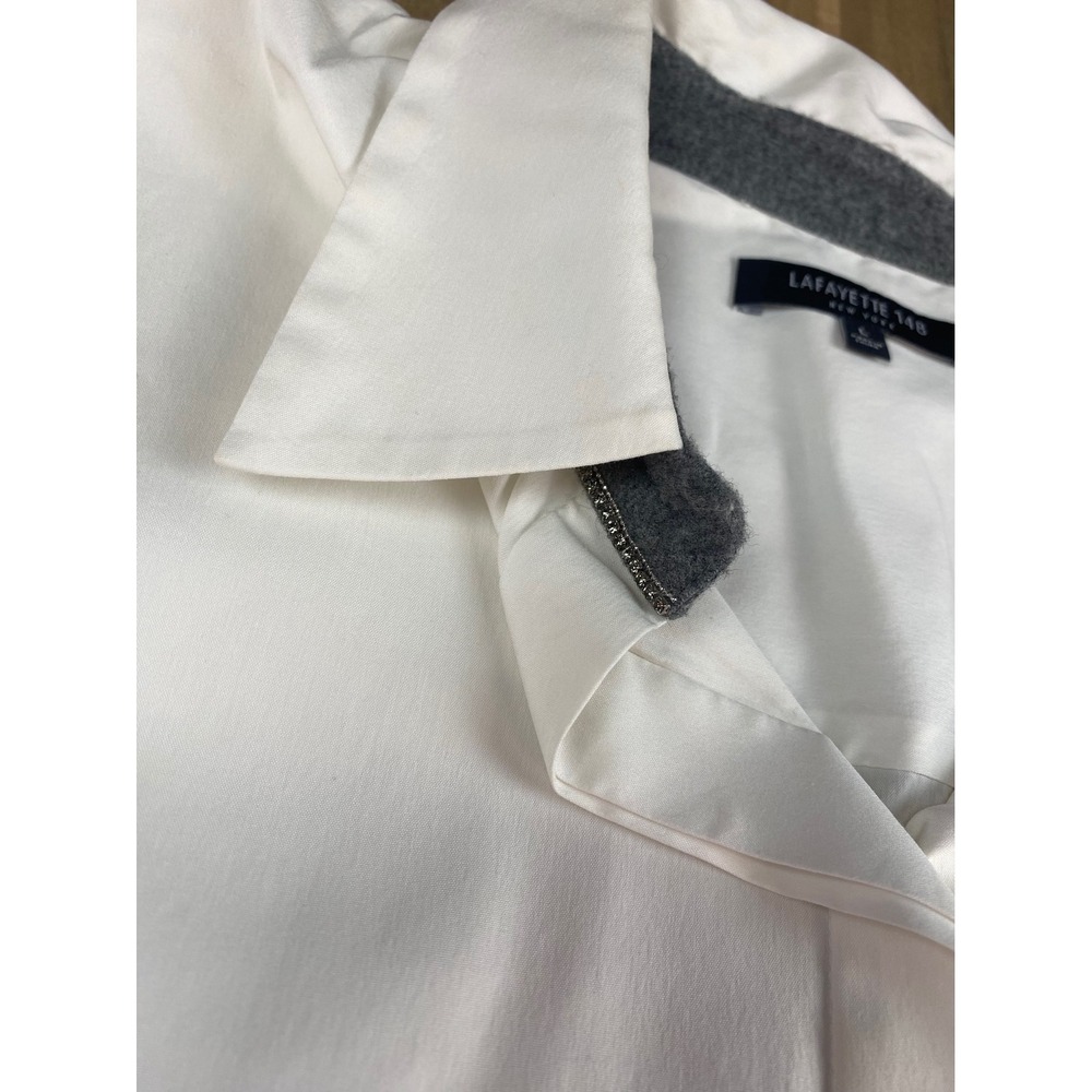 Lafayette 148 New York Womens White Button Down Shirt Top Long Sleeve‎ Size L - Picture 3 of 9